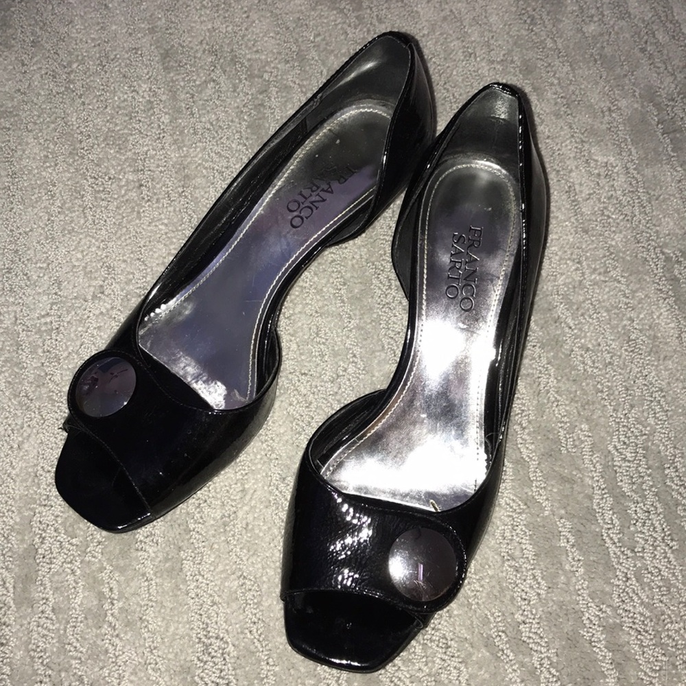 Black Franco Sarto Patin Leather Wedges